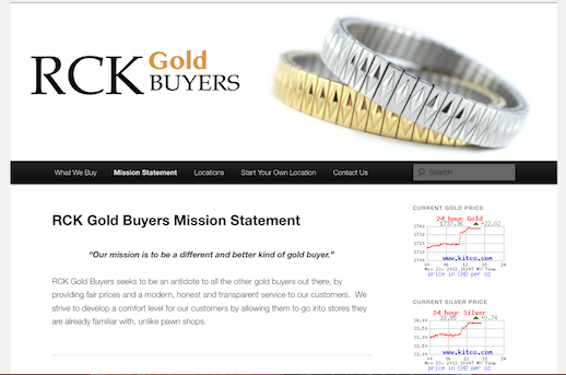 Wordpress website created for RCK Gold Buyers by Canadian Virtual Assistant SMac To The Rescue