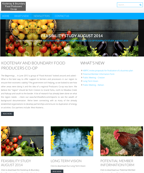 Wordpress website created for Kootenay Boundary Food Producer's Co-op by Canadian Virtual Assistant SMac To The Rescue