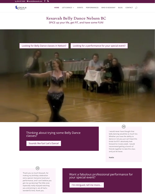 Wordpress website created for Kesavah BellyDance by Efficient Virtual Assistant SMac To The Rescue